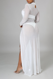 Blanco Sexy Perforación en caliente Apertura alta Medio cuello alto Vestido irregular Vestidos