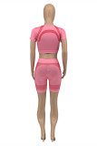 Pink Casual Sportswear Print Basic O Neck Short Sleeve Two Pieces