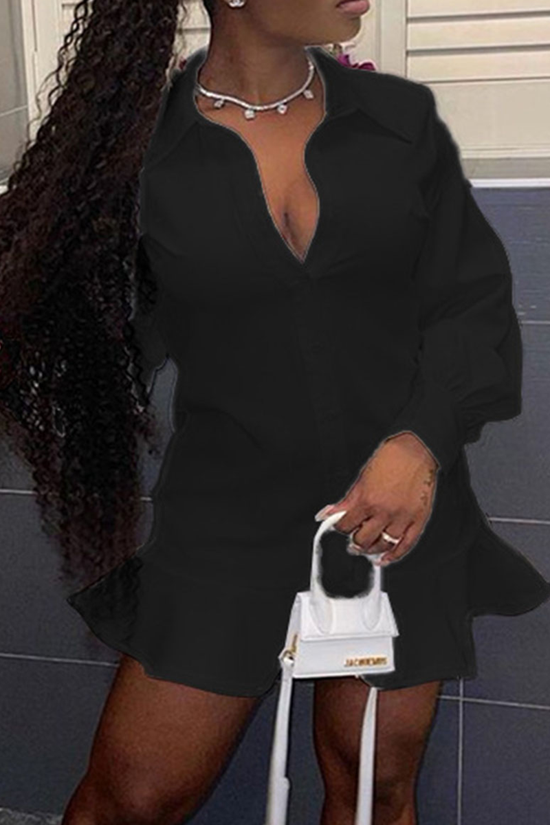 

Black Casual Solid Flounce Turndown Collar Shirt Dress Dresses