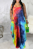 Многоцветные повседневные прямые платья в стиле пэчворк на бретельках с принтом тай-дай