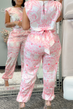 Roze Casual Print Patchwork O-hals Mouwloos Two Pieces