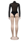 Macacão skinny preto fashion sexy com perfuração a quente transparente