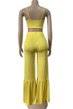 Yellow Sexy Solid Patchwork Knotted Spaghetti Strap Sleeveless Two Pieces