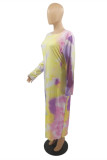 Multicolor Fashion Casual Plus Size Tie Dye Printing O Neck Long Sleeve Dresses