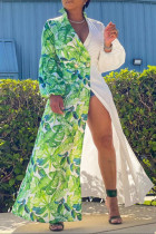 Зеленый модный повседневный кардиган с принтом в стиле пэчворк, верхняя одежда с двумя лацканами