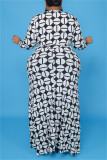 Leopard Print Fashion Casual Plus Size Print mit Gürtel V-Ausschnitt Langarm Kleider