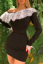 Schwarz Sexy Solid Lace One Shoulder Bleistiftrock Kleider