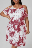 Pink Sexy Patchwork Tie-dye O Neck Straight Plus Size Dresses