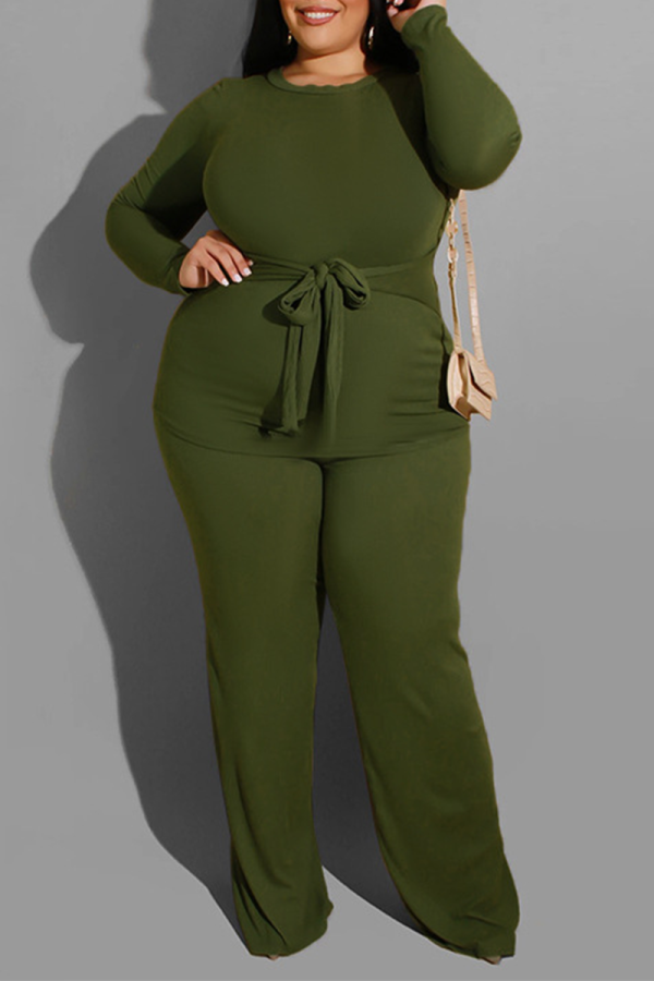 Army Green Casual Solid Patchwork O-Ausschnitt Plus Size Two Pieces