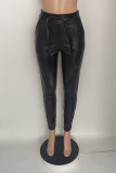Pantalones lápiz de cintura alta flacos básicos sólidos casuales de moda negro