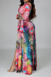 Robes irrégulières multicolores à imprimé sexy et col en V