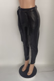 Pantalon crayon taille haute skinny basique décontracté noir à la mode