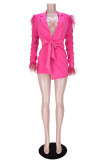 Розово-красная модная повседневная лоскутная однотонная асимметричная верхняя одежда с отложным воротником