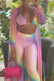 Pink Fashion Sexy Print Cardigan Westen Hosen Swimwears dreiteiliges Set