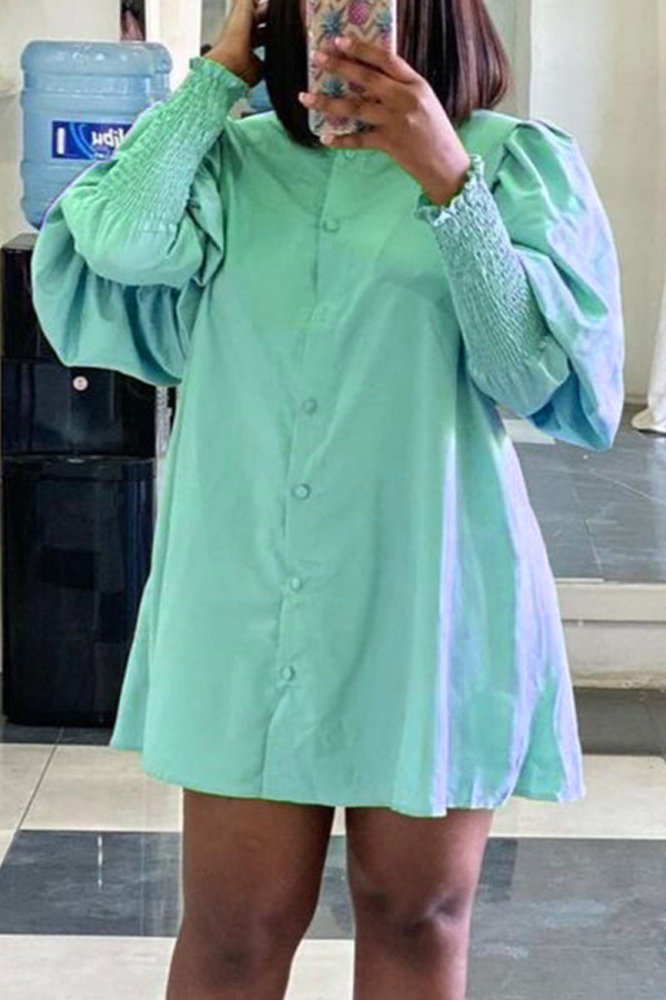 Светло-зеленое уличное однотонное платье-рубашка с отложным воротником и пряжкой в ​​стиле пэчворк Платья Платья