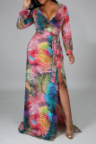Veelkleurige sexy print patchwork v-hals onregelmatige jurkjurken