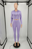 Purple Fashion Casual Solid Basic Zipper Collar Long Sleeve Two Pieces