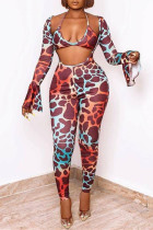 Multicolor Fashion Sexy Print Ausgehöhlter V-Ausschnitt Skinny Jumpsuits (mit BH)