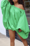 Lila lässige einfarbige Patchwork-Kleider mit Laternenrock und einer Schulter