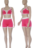 Deep Pink Sexy Solid Draw String U Neck Sleeveless Two Pieces