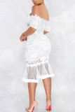Белые сексуальные однотонные лоскутные прозрачные платья-русалка с открытыми плечами