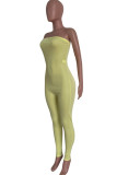 Abrikoos Sexy casual effen rugloze strapless skinny jumpsuits