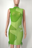 Зеленые сексуальные однотонные лоскутные платья с юбкой-карандашом на половину водолазки