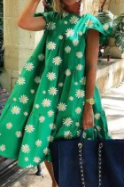 Фруктово-зеленый повседневный принт в стиле пэчворк с круглым вырезом торт юбка платья