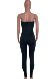 Svart Sexig Casual Solid Backless Strapless Skinny Jumpsuits