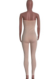 Apricot Sexy Casual Solid Backless Trägerlose Skinny Jumpsuits