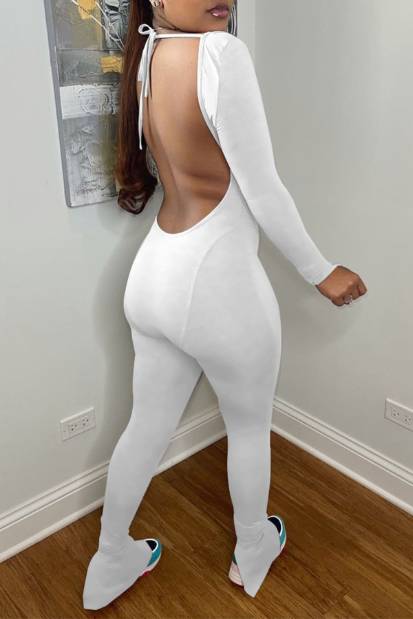 Witte sexy effen rugloze skinny jumpsuits met vierkante kraag