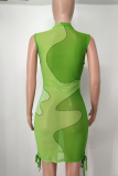 Verde sexy sólido patchwork medio cuello alto lápiz falda vestidos