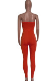 Rose Red Sexy Casual Solid Backless trägerlose Skinny Jumpsuits