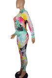 Colour Casual Print Patchwork Mandarin Collar Long Sleeve Two Pieces