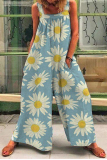 Yellow Casual Print Patchwork Square Collar Straight Jumpsuits