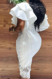White Sexy Solid Lace Off the Shoulder Pencil Skirt Dresses