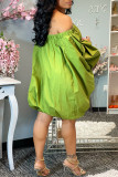 Зеленые модные сексуальные однотонные платья с открытой спиной и длинными рукавами с открытыми плечами