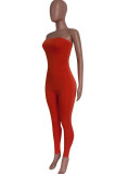 Rose Red Sexy Casual Solid Backless trägerlose Skinny Jumpsuits