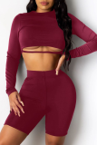Black Sexy Patchwork O Neck Long Sleeve Two Pieces
