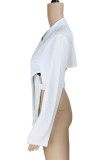 Белая рабочая однотонная асимметричная асимметричная верхняя одежда с отложным воротником в стиле пэчворк