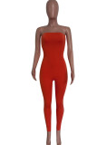 Gele sexy casual effen rugloze strapless skinny jumpsuits