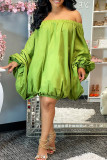 Green Fashion Sexy Solid Backless Off the Shoulder Long Sleeve Dresses