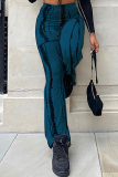 Pantaloni con stampa completa di altoparlanti a vita alta con stampa patchwork blu casual