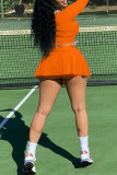 Orange, sexy, solide, ausgehöhlt, asymmetrisch, mit U-Ausschnitt, langen Ärmeln, zweiteilig