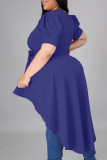 Blaue beiläufige feste Bandage-Patchwork-asymmetrische O-Ansatz-unregelmäßige Kleid-Kleider