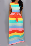 Yellow Casual Striped Patchwork O Neck Straight Dresses