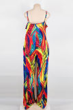 Colour Sexy Casual Print Backless Spaghetti Strap Plus Size Jumpsuits