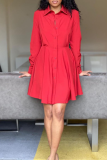 Платье-рубашка с отложным воротником и отложным воротником в стиле пэчворк, повседневное красное мандариновое платье, платья