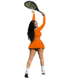 Oranje Sexy effen uitgeholde asymmetrische U-hals met lange mouwen, twee stukken