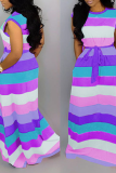 Paarse casual gestreepte patchwork rechte jurken met o-hals